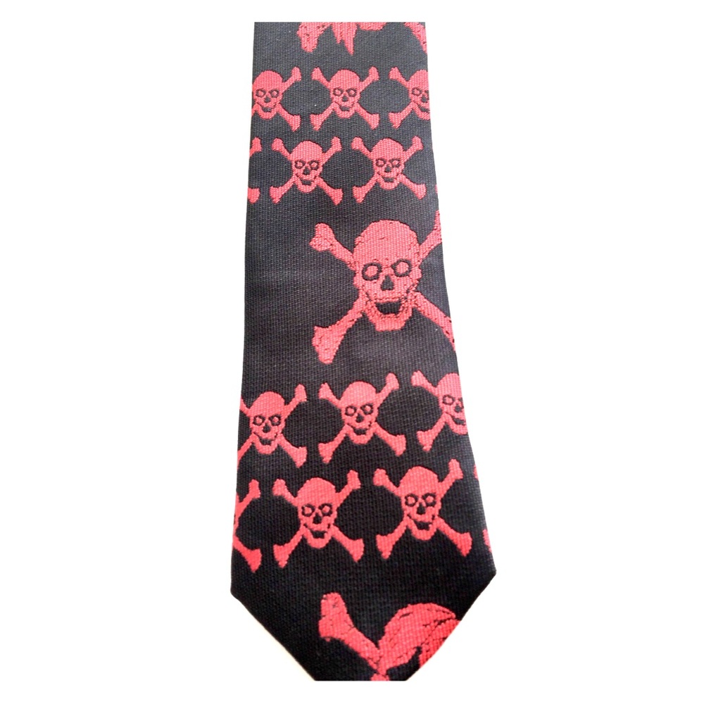 Dan Smith Skull crossbones skinny Tie BlackRed EUC